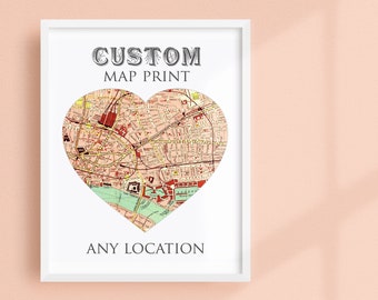Personalized Map Print, Hometown Map Art, Custom City Vintage Map, Custom Map Art, Personalized Gift Poster