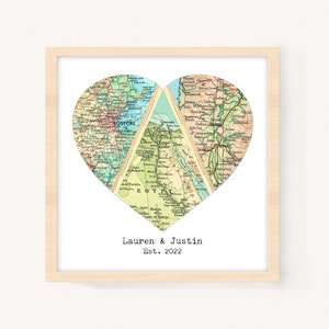 Wedding Gift for Couple, Custom 3 Map Art, Adventure Together, Heart Map Gift, Personalized Map Art Print, Long Distance Romantic Gift image 6