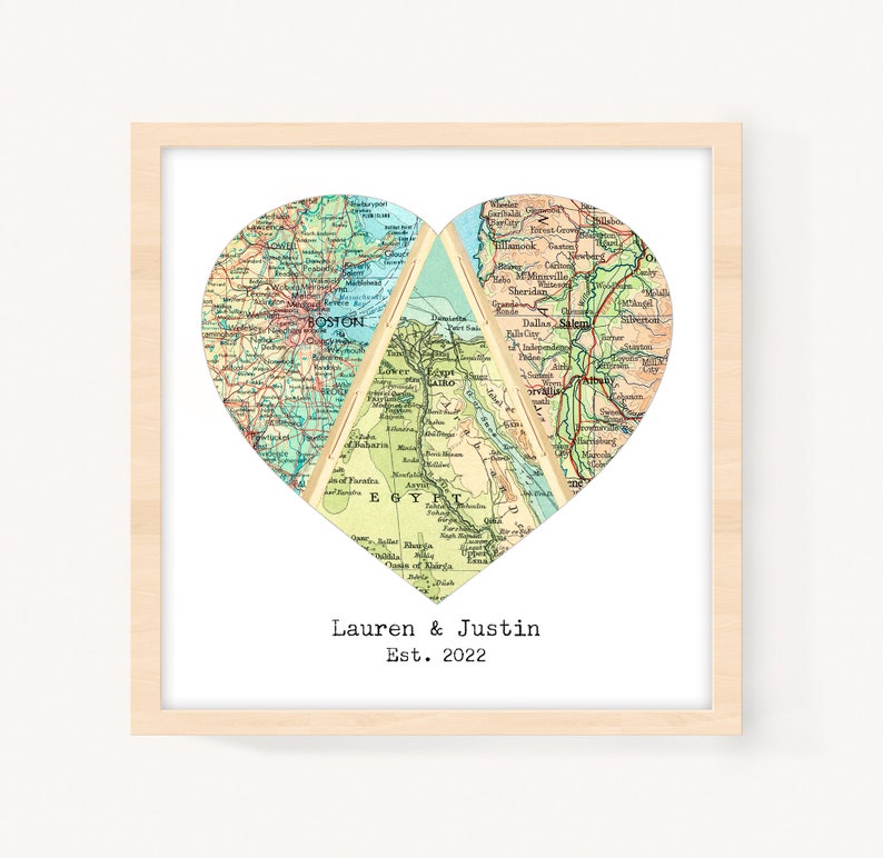 Wedding Gift for Couple, Custom 3 Map Art, Adventure Together, Heart Map Gift, Personalized Map Art Print, Long Distance Romantic Gift image 6