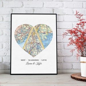 Wedding Gift for Couple, Custom 3 Map Art, Adventure Together, Heart Map Gift, Personalized Map Art Print, Long Distance Romantic Gift image 5