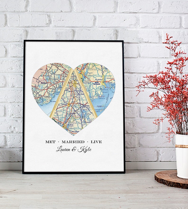 Wedding Gift for Couple, Custom 3 Map Art, Adventure Together, Heart Map Gift, Personalized Map Art Print, Long Distance Romantic Gift image 5