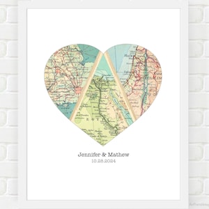Custom Heart Map Art Unique Wedding Gift for Couple | Engagement/Newlywed Gift, Personalized Map Art Print, Paper Anniversary Gift