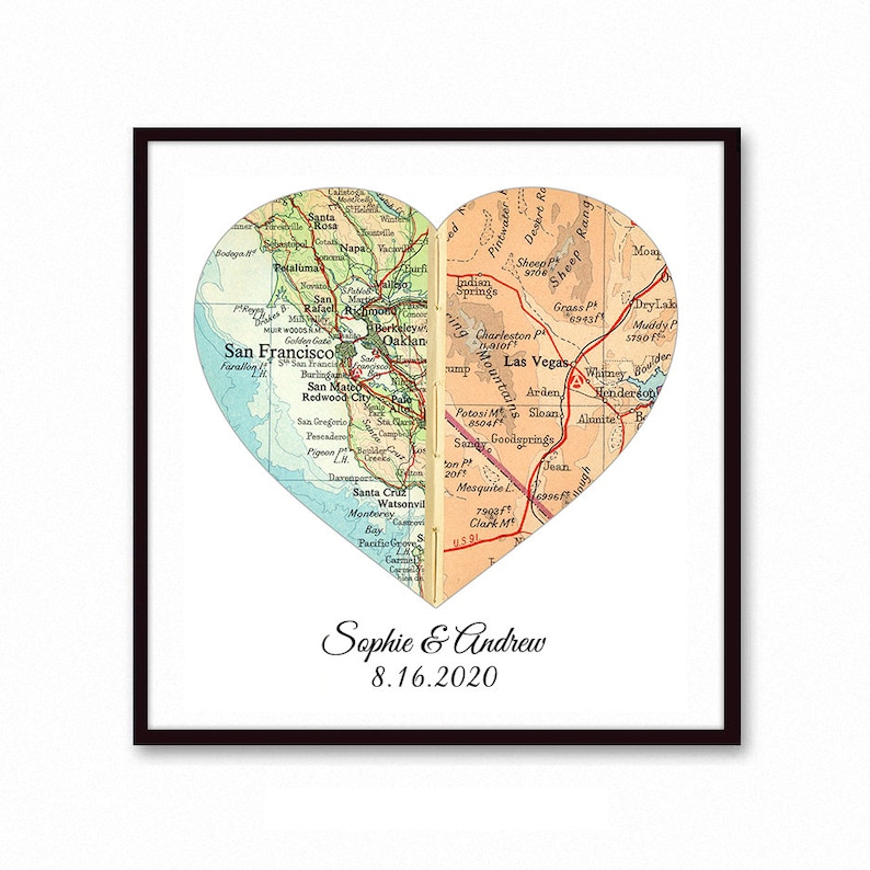 Heart Map Wedding Gift for Couple, Personalized Map Bridal Shower Gift, Anniversary Gift Engagements, Couples Map Gift Custom Map Art Print image 3