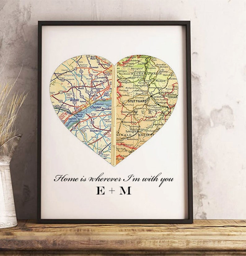 Heart Map Wedding Gift for Couple, Personalized Map Bridal Shower Gift, Anniversary Gift Engagements, Couples Map Gift Custom Map Art Print image 7