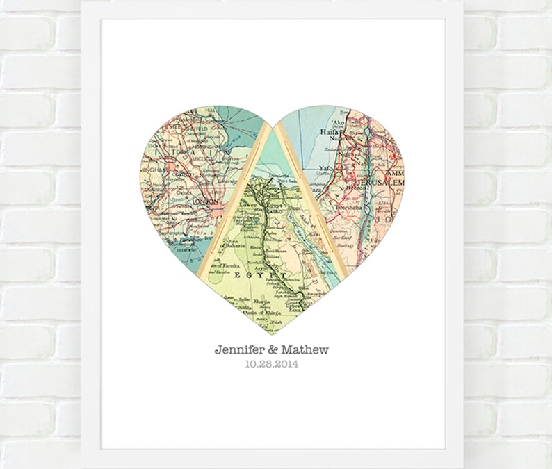 Unique Wedding Gift for Couple, Engagement, Personalized Map Heart Art, Anniversary Gift Bridal Shower Gift, Met Engaged Married 3 Map Heart image 8