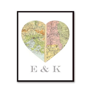 Custom Map Bridal Shower Gift for Bride | Personalized Heart Map Art Print for Engagements/Weddings, Anniversary Map Gift for Couples
