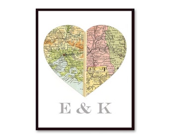 Bridal Shower Gift for Bride, Personalized Heart Map Print - Bride to Be Gift, Engagement, Custom Wedding Gift, Anniversary Map Wall Art