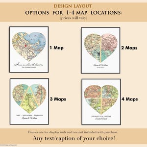 Custom Three Location Map Heart | Unique Personalized Wedding Gift for Couple | Where We Met Map Art Print