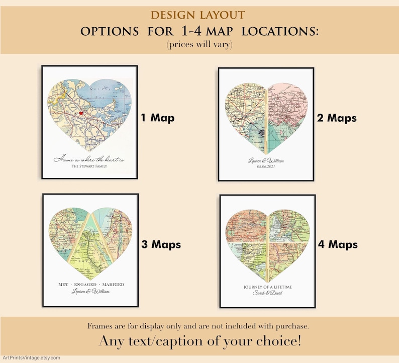 Custom Three Location Map Heart | Unique Personalized Wedding Gift for Couple | Where We Met Map Art Print