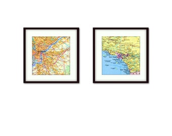 Set of 2 Personalized Map Prints, for Anniversary Gift, Housewarming, 1st Anniversary - Map Art Wall Decor with Any Two Locations