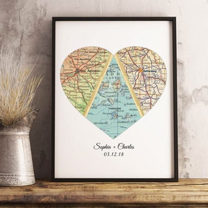 Wedding Gift for Couple, Custom 3 Map Art, Adventure Together, Heart Map Gift, Personalized Map Art Print, Long Distance Romantic Gift image 2