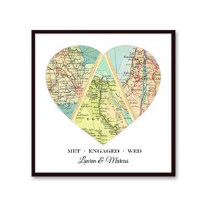 Custom Where We Met Map Personalized Wedding Gift for Couple | Met Engaged Married Anniversary Gift, Unique Engagement Map Heart Print