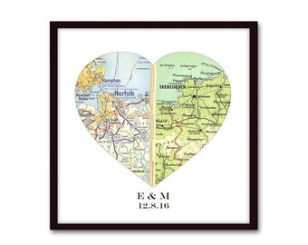 Custom Heart Map Print, Long Distance or Going Away Gift, Friendship Custom Location Map, Personalized Map Wall Art