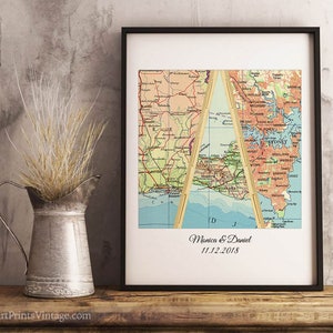 Unique Wedding Gift for Couple, Engagement, Anniversary Gift, Personalized Map Art, Bridal Shower Gift Met Engaged Married 3 Cities image 8