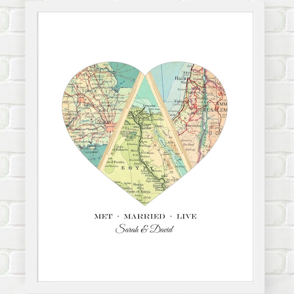Custom Map Wedding Anniversary Present for Mom and Dad, Met Engaged Married/Live, Our Story Family Gift, Personalized Mothers Day Art Print