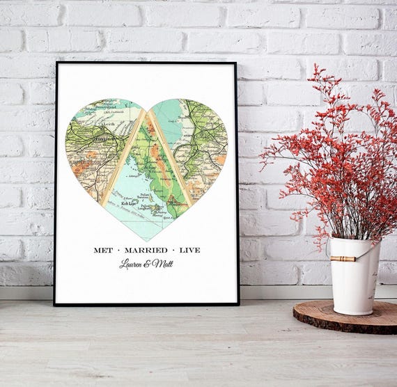 Personalized Heart Map Gift for Couples | Our Story Map Wedding/Anniversary Gift | Custom Locations, Map Art Print