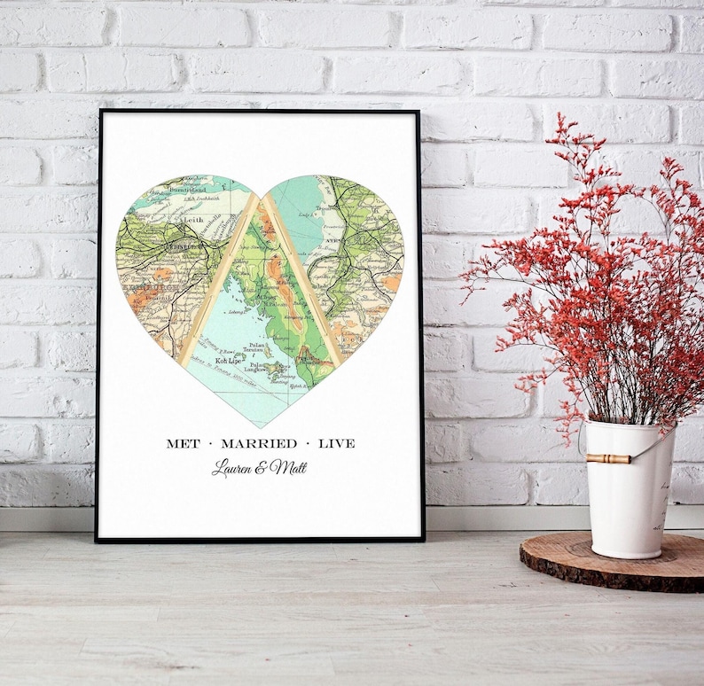 Personalized Heart Map Gift for Couples | Our Story Map Wedding/Anniversary Gift | Custom Locations, Map Art Print