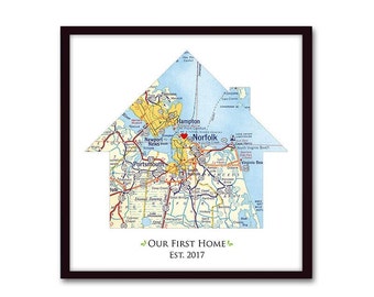 Custom House Map Gift - Personalized New Home Housewarming or Realtor Closing Gift, First Home New Homeowner Location Map Print