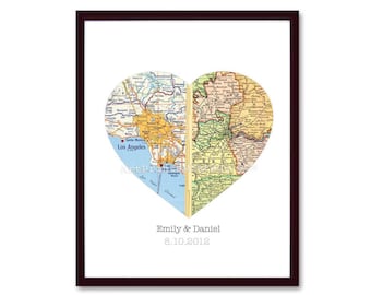 Personalized Heart Map, Unique Custom Gift, Map Art for Anniversaries Wedding Gifts Engagements, Wall Art Print