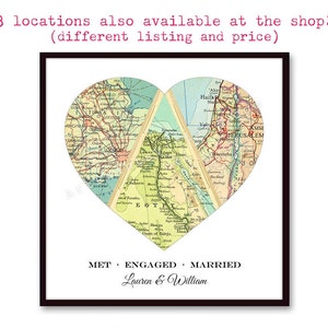 Heart Map Wedding Gift for Couple, Personalized Map Bridal Shower Gift, Anniversary Gift Engagements, Couples Map Gift Custom Map Art Print image 10