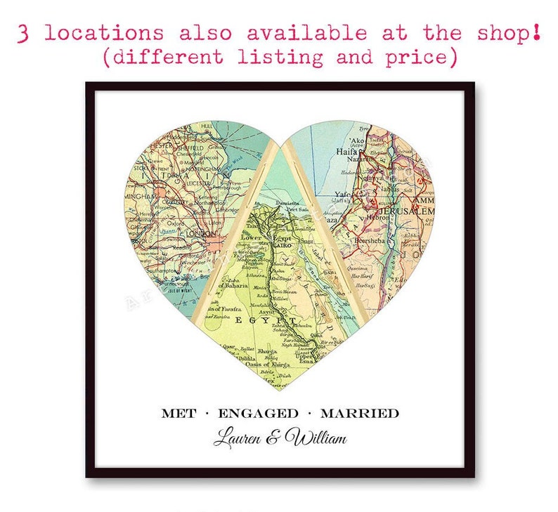 Heart Map Wedding Gift for Couple, Personalized Map Bridal Shower Gift, Anniversary Gift Engagements, Couples Map Gift Custom Map Art Print image 10