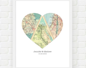 Custom Heart Map Art Unique Wedding Gift for Couple | Engagement/Newlywed Gift, Personalized Map Art Print, Paper Anniversary Gift