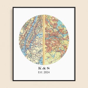 Personalized Map Custom Wedding Gifts for Couples | Unique Engagement/Anniversary or Wedding Gift for Bride/Newlyweds - Circle Map Art Print
