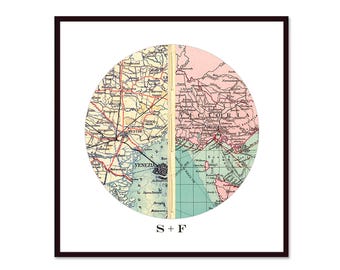 Couples Custom Map Print | Personalized Anniversary Gift for Husband/Wife Art Print