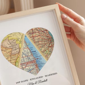 Custom Map Wedding Anniversary Present for Mom and Dad, Met Engaged Married/Live, Our Story Family Gift, Personalized Mothers Day Art Print