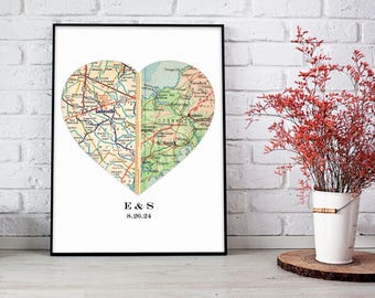 Custom First Date Engagement Map, Anniversary gift Where he proposed, Where we met, Our first date gift for him, Gift for her Location Print