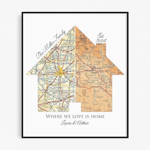 Custom Map New House Housewarming Gift | First Home Personalized Family Moving Away Gift, City Wall Art Print
