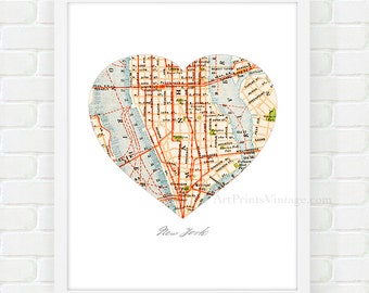 New York City Heart Map Print - Manhattan Map Art, NYC Wall Art Print