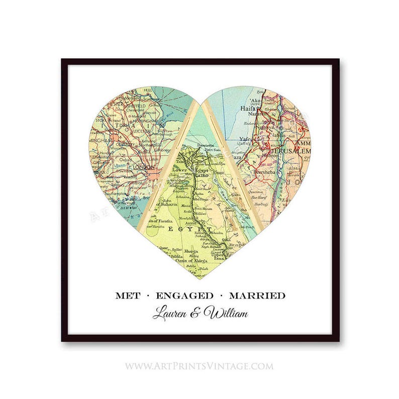 Unique Wedding Gift for Couple Engagement Personalized Map image 1