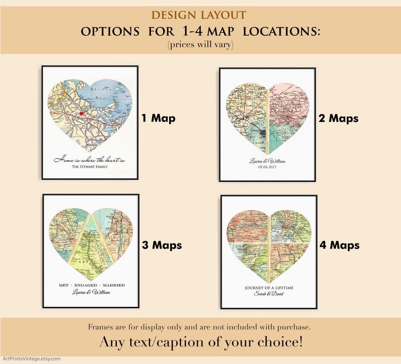 Personalized Heart Map Gift for Couples | Our Story Map Wedding/Anniversary Gift | Custom Locations, Map Art Print