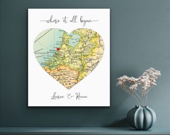 Custom Map Heart, Where We Met Map, Meaningful Bridal Shower Gift for Bride, Personalized Heart Map, Thoughtful Anniversary Gift Map Print