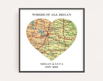 Custom Where it All Began Map - Personalized Anniversary Where We Met Gift for Couples