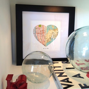 Unique Wedding Gift for Couple, Engagement, Personalized Map Heart Art, Anniversary Gift Bridal Shower Gift, Met Engaged Married 3 Map Heart image 10