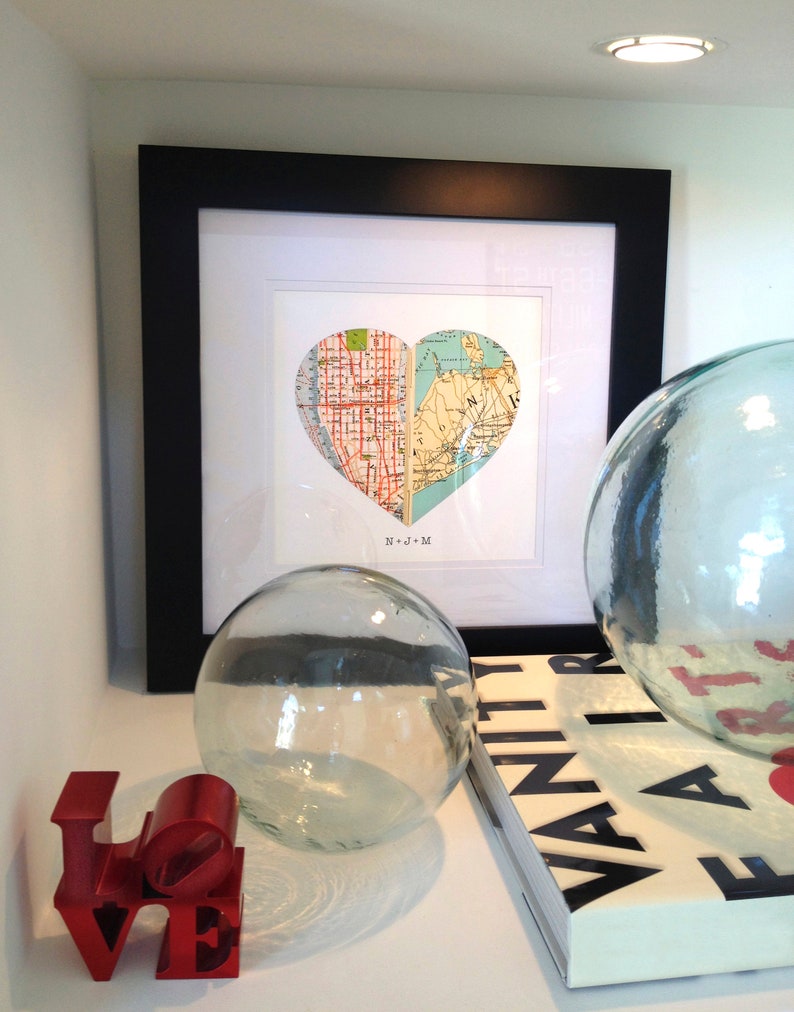 Unique Wedding Gift for Couple, Engagement, Personalized Map Heart Art, Anniversary Gift Bridal Shower Gift, Met Engaged Married 3 Map Heart image 10