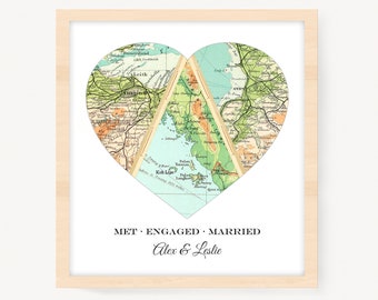 Met Engaged Married, Hello Will You I Do Map Art | Personalized Engagement Gifts for Couples, Unique Wedding Gift, Custom Wall Art Print