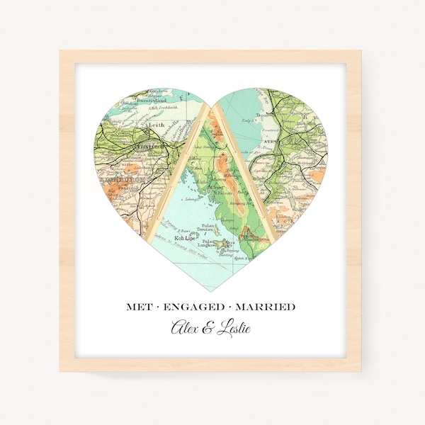 Met Engaged Married, Hello Will You I Do Map Art | Personalized Engagement Gifts for Couples, Unique Wedding Gift, Custom Wall Art Print