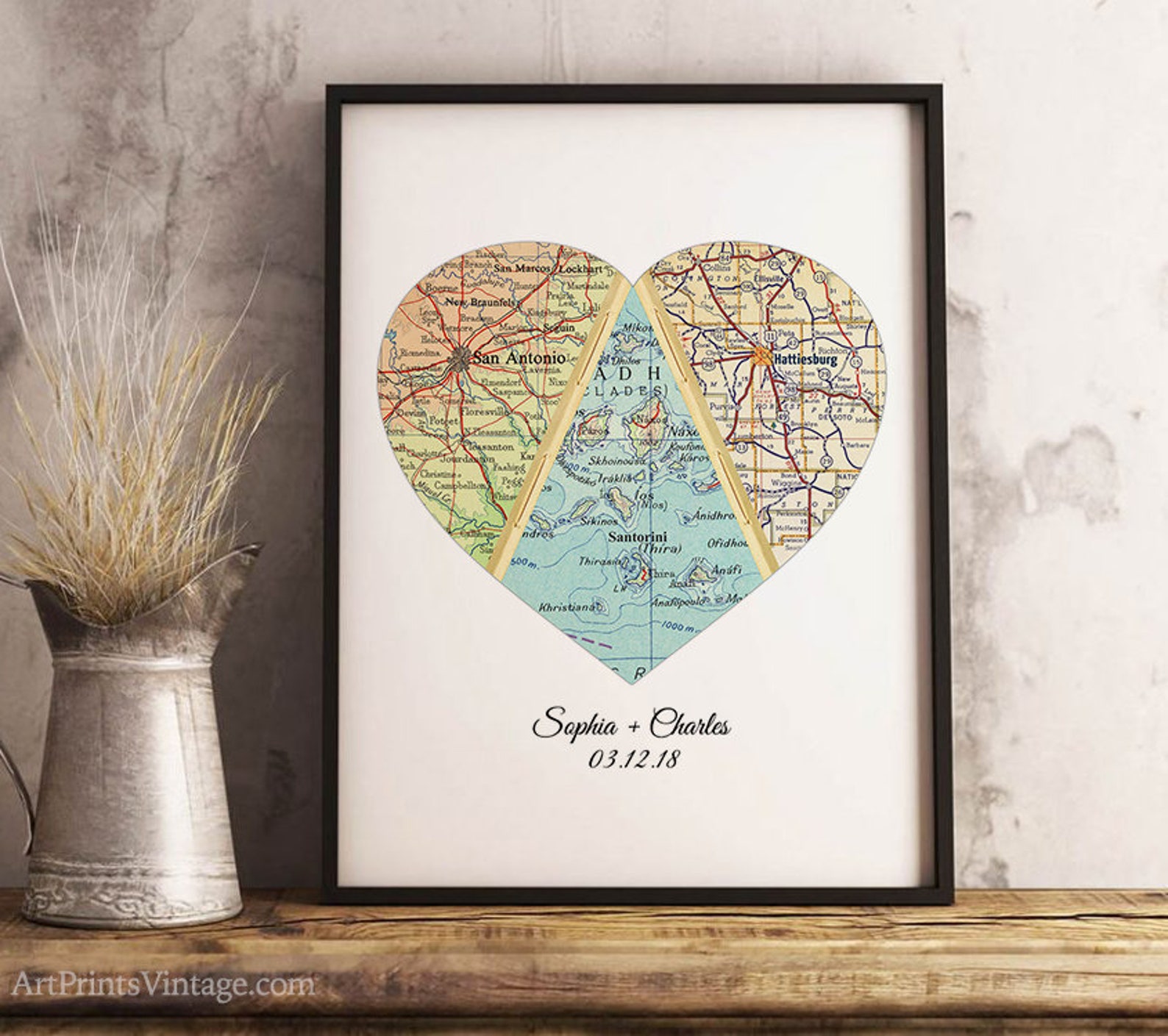 Personalized Map Gift Wedding Gift for Couples Heart Map - Etsy