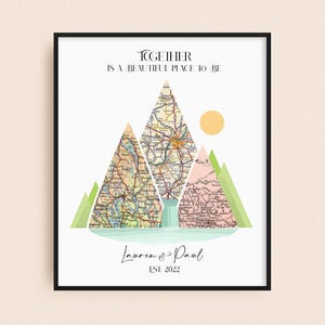 Custom Couples Travel Map Art Wedding Gifts, Anniversary Gifts for Husband/Wife, Unique Mountain Personalized Engagement Gift for Couples