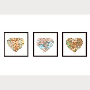 Personalized Map set of 3 Custom Location Prints, Anniversary Gift, Where We Met Married Lived, Wedding Map Wall Art Prints