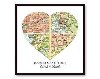 Custom Heart Map Unique Wedding Gift for Couple | Personalized Map Heart Art 50th Anniversary Gifts, Housewarming Family/Couples Travel Map