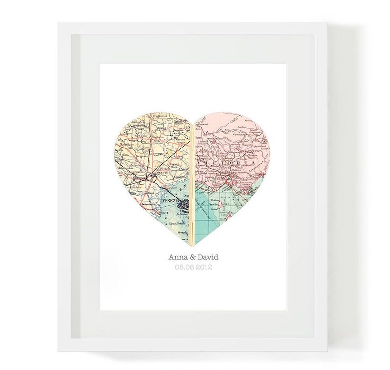 Heart Map Wedding Gift for Couple, Personalized Map Bridal Shower Gift, Anniversary Gift Engagements, Couples Map Gift Custom Map Art Print image 6