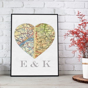 Heart Map Wedding Gift for Couple, Personalized Map Bridal Shower Gift, Anniversary Gift Engagements, Couples Map Gift Custom Map Art Print image 5