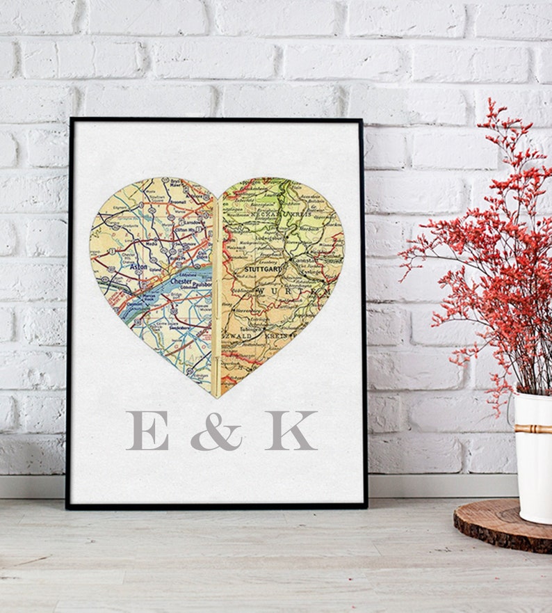 Heart Map Wedding Gift for Couple, Personalized Map Bridal Shower Gift, Anniversary Gift Engagements, Couples Map Gift Custom Map Art Print image 5