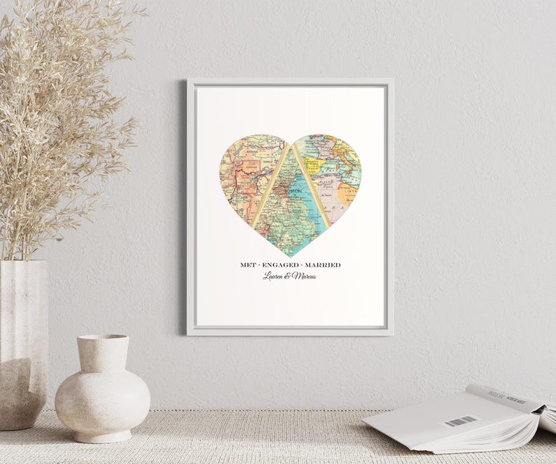 Personalized Heart Map Gift for Couples | Our Story Map Wedding/Anniversary Gift | Custom Locations, Map Art Print