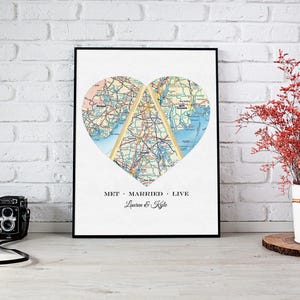 Custom Map Wedding Anniversary Present for Mom and Dad, Met Engaged Married/Live, Our Story Family Gift, Personalized Mothers Day Art Print