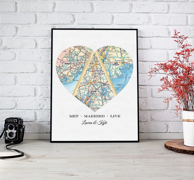 Custom Map Wedding Anniversary Present for Mom and Dad, Met Engaged Married/Live, Our Story Family Gift, Personalized Mothers Day Art Print